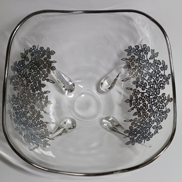 Viking Glass Silver Overlay Bowl Flowers 6.5" Vintage Art Deco USA Made - Picture 3 of 4